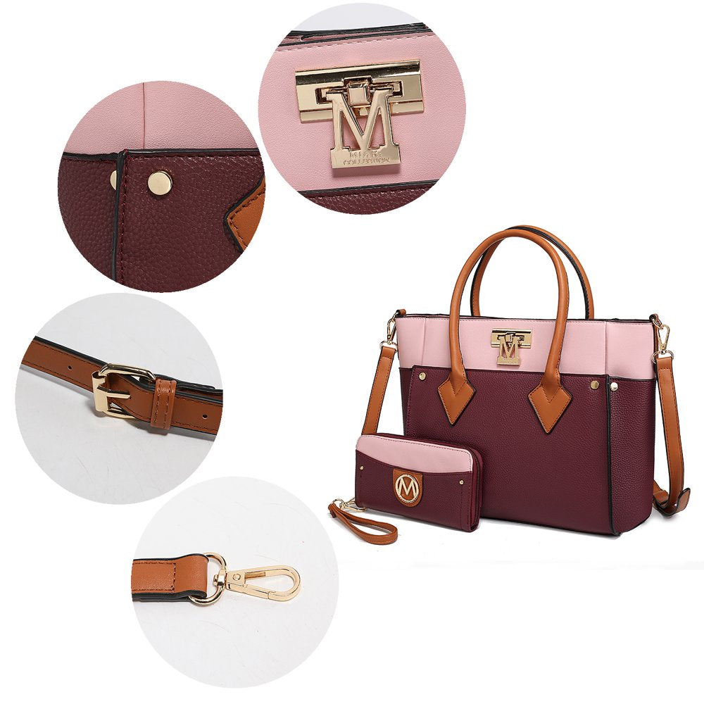 Brynlee Women'S Tote Bag & Wristlet Wallet, Crossbody Purse Handbag 2 Pcs by Mia K - Chocolate