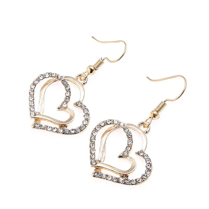 3 Pcs Set Heart Shaped Jewelry Set of Earrings Pendant Necklace for Women Exquisite Fashion Rhinestone Double Heart Jewelry Set